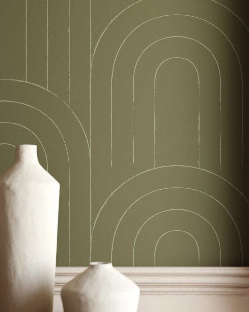 Kave Home - Carta da parati Arcadia con archi verde 10 x 0,53 m FSC MIX Credit