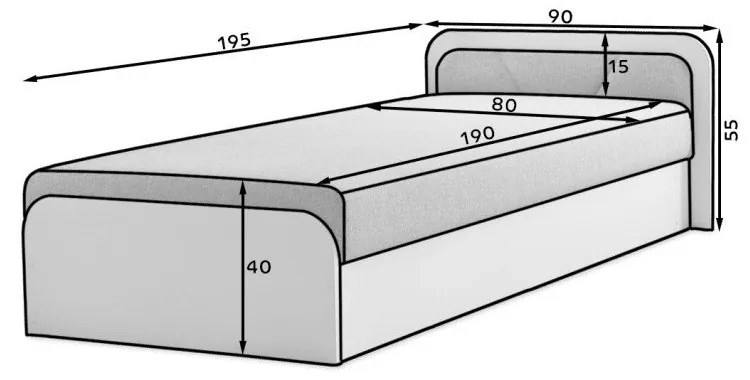 Letto singolo imbottito/in truciolato giallo ocra/marrone con contenitore e materasso inclusi 80x190 cm Parys – ELTAP