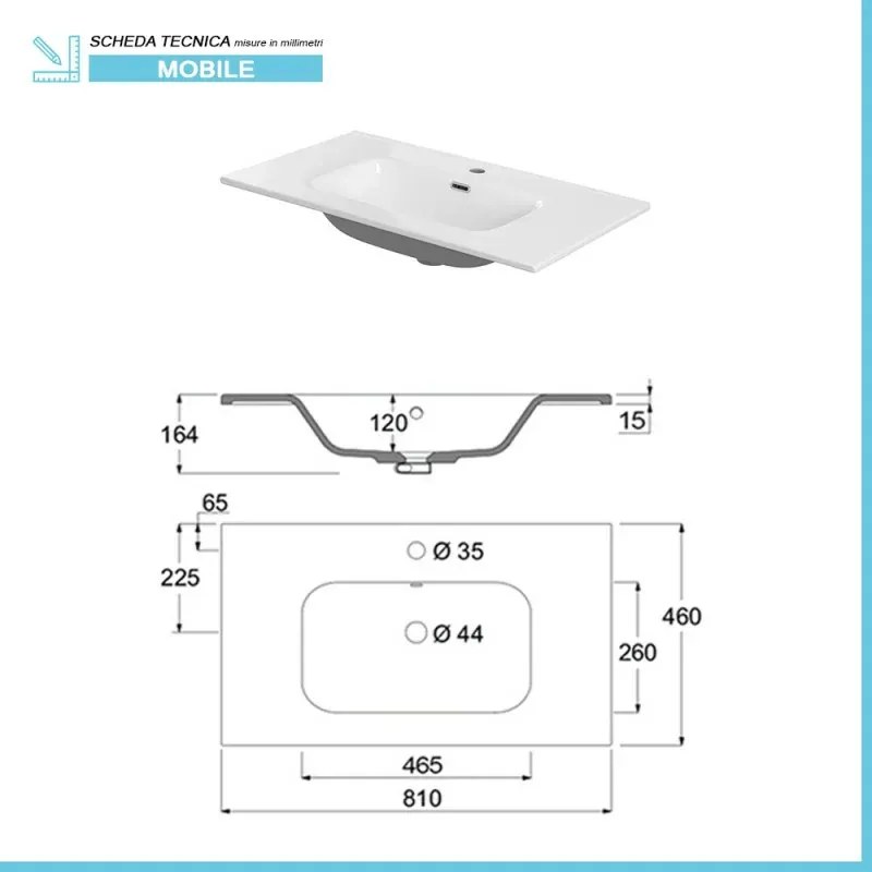 Mobile bagno sospeso 80 cm rovere alaska con cassetto e specchio Oasi