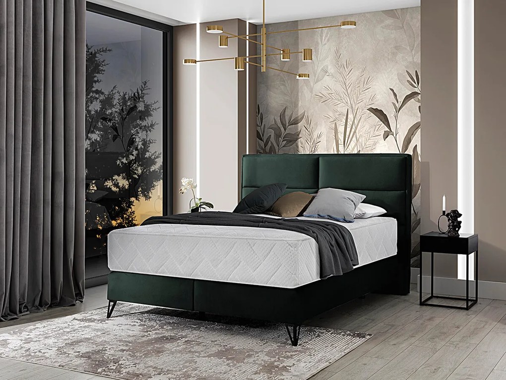 Letto matrimoniale boxspring Svezia - 160 x 200 cm , Tessuto verde scuro