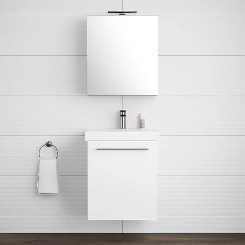 Mobile bagno con lavabo L 45 x H 57.7 x P 35 cm bianco lucido, 1 anta per vasca centrale Remix