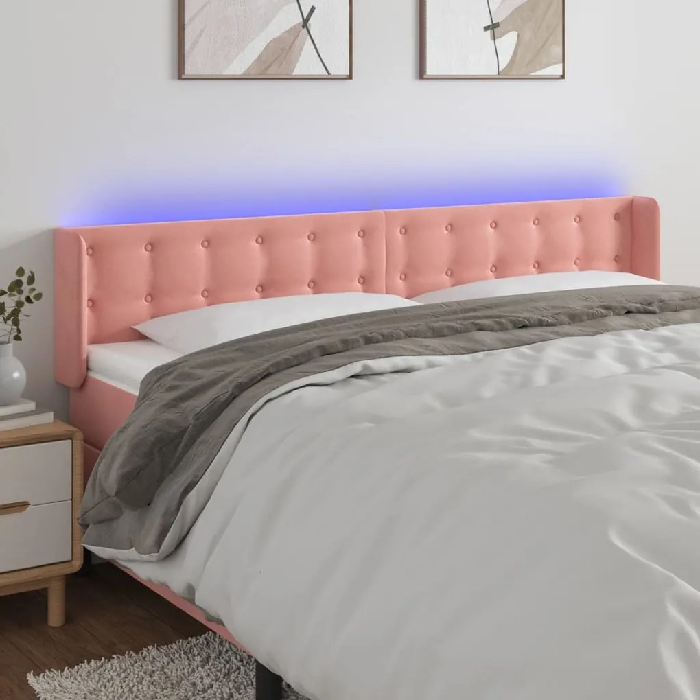 Testiera A Led Rosa 183x16x78/88 Cm İn Velluto /