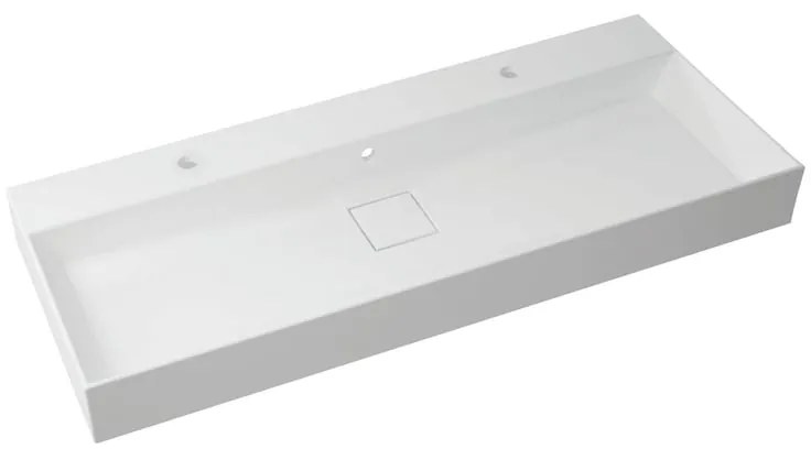 Lavabo a incasso rettangolare doppia vasca Neo L 120 x H 12 x P 49 cm in resina bianco lucido