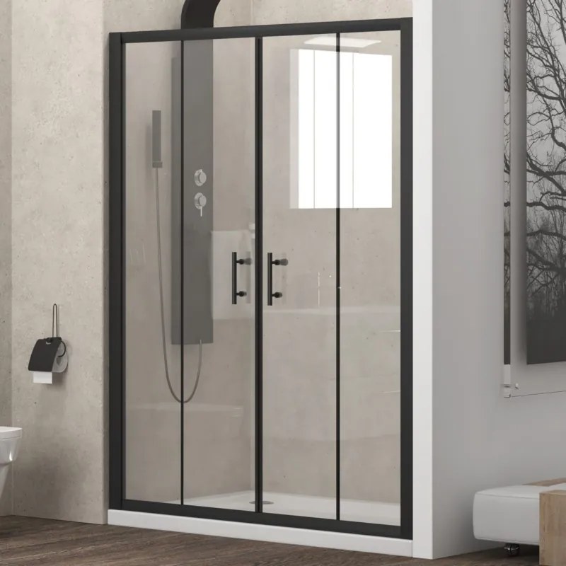 Nicchia doccia 200cm doppio scorrevole anticalcare telaio nero KFN6000 - KAMALU