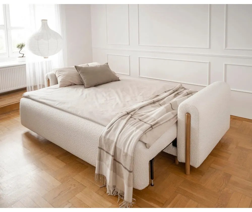 Divano avorio allungabile/con contenitore e rivestimento in bouclé 244 cm Arcadova – ELTAP