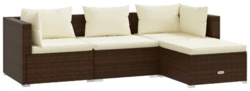 Set Divani da Giardino 4 pz con Cuscini in Polyrattan Marrone