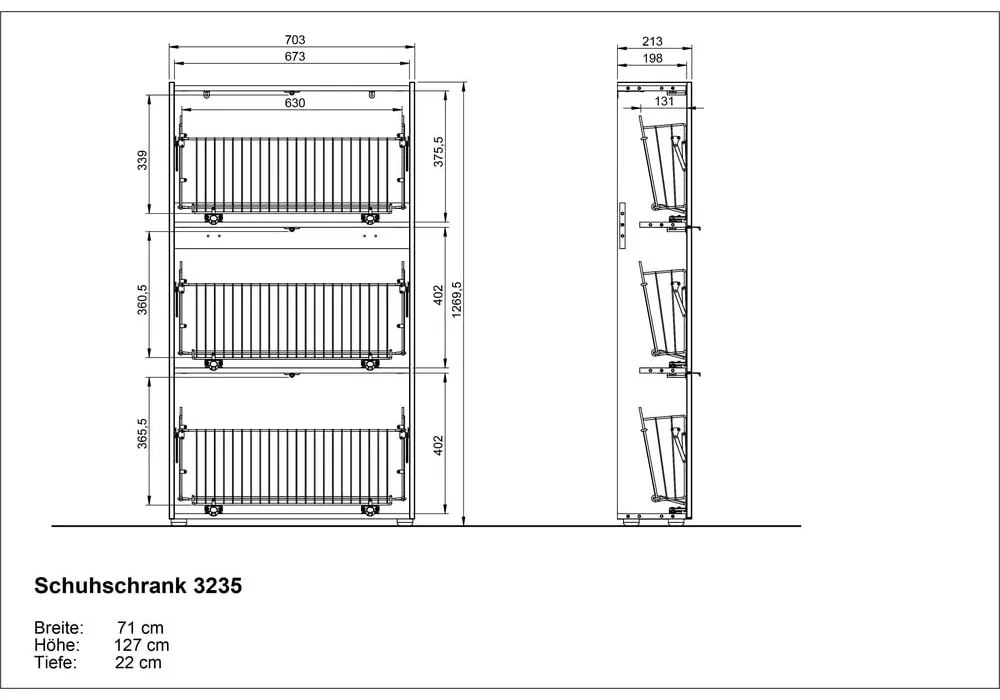 Scarpiera grigio tortora con ante ribaltabili 71x127x22 cm Ameca – Germania