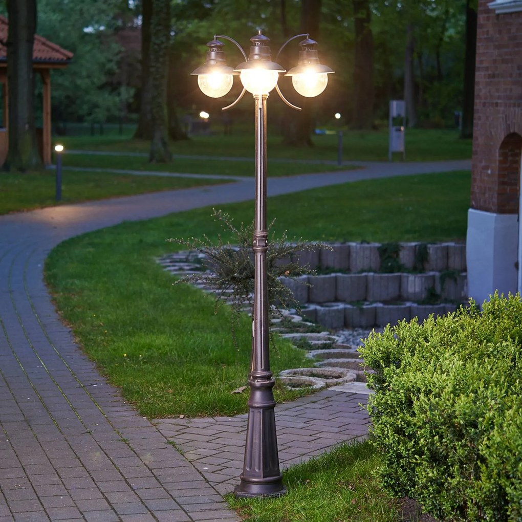 Lampada da esterno Lindby Eddie, 198 cm, ruggine, metallo, IP44, E27