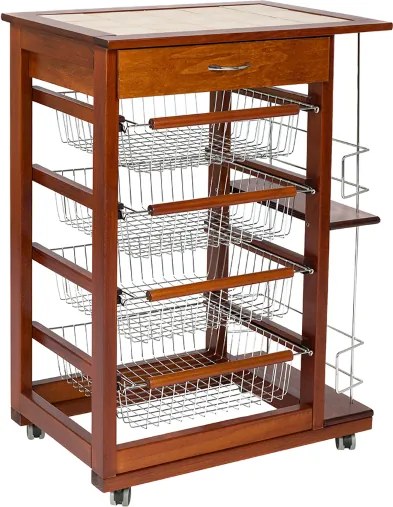 Carrello da cucina portafrutta con portabottiglie LANDHELL Ciliegio