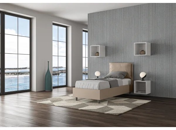 Letto singolo contenitore imbottito 80x210 similpelle tortora Antea