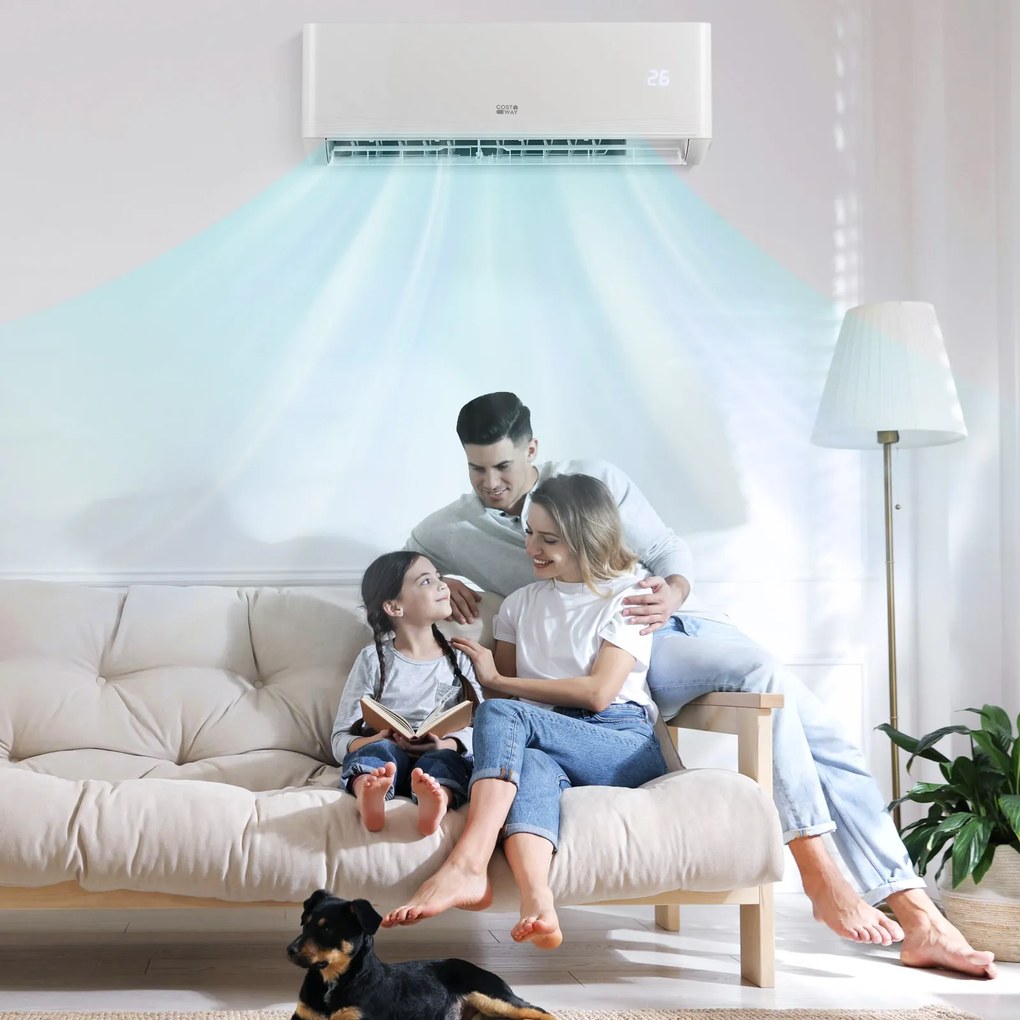Costway Condizionatore e riscaldatore inverter senza condotti con kit di installazione, Condizionatore d’aria mini split da 9000/12000 BTU