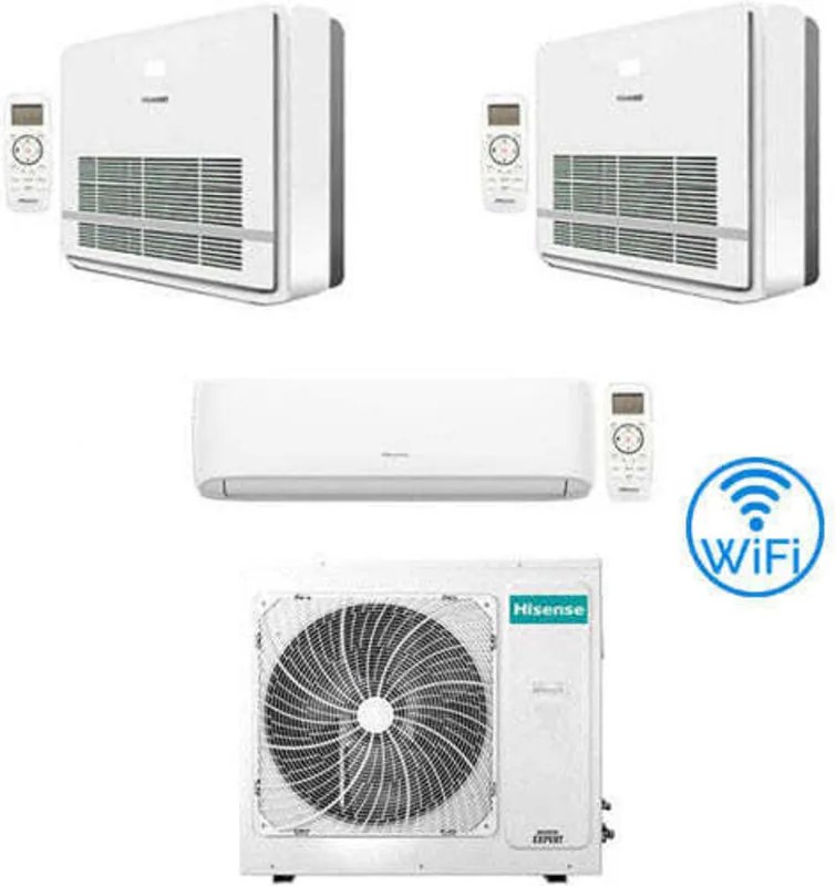 Climatizzatore Condizionatore Hisense R32 Trial Split Inverter Hi Comfort Wifi più Console 9000 + 12000 + 12000 BTU con U.E. 4AMW81U4RJC Classe A++/A+