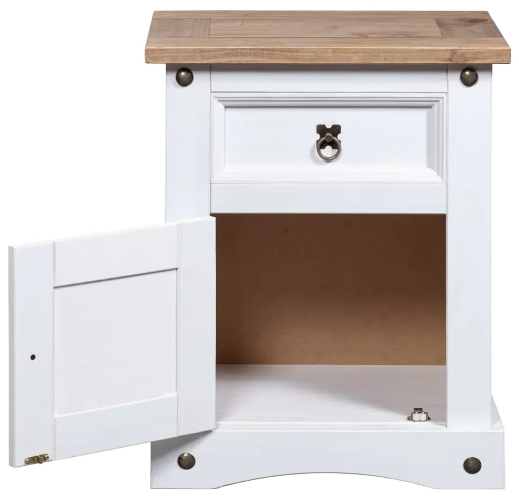 Comodino in legno di pino messicano corona bianco 53x39x67 cm