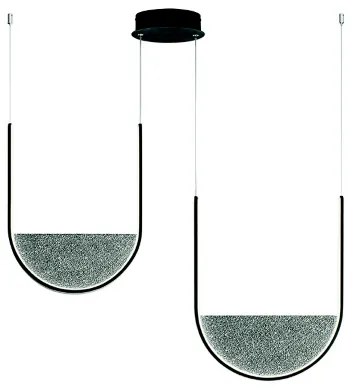 Lampada a sospensione LOTUS 2 Luci LED con inserto in vetro granigliato 90 cm FUMÉ