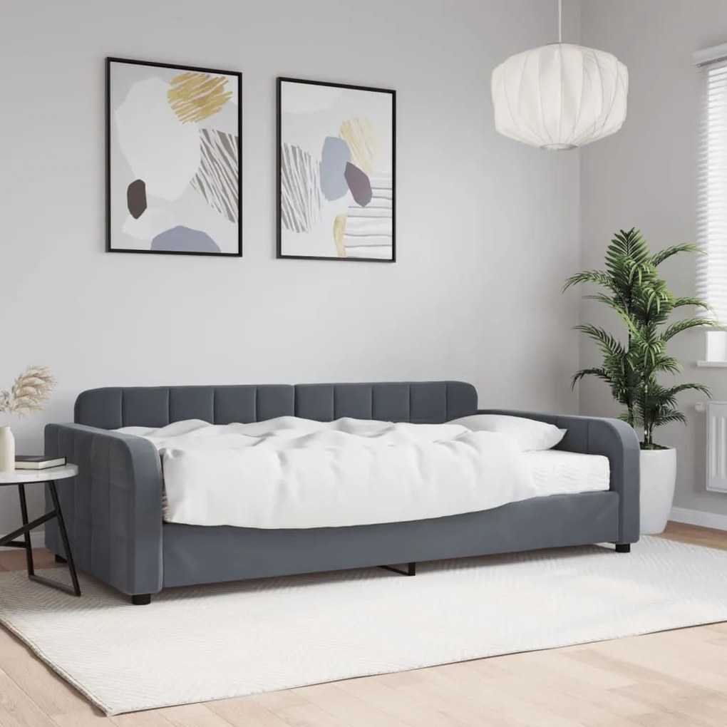 Divano Letto Con Materasso Grigio Scuro 100x200 Cm İn Velluto /