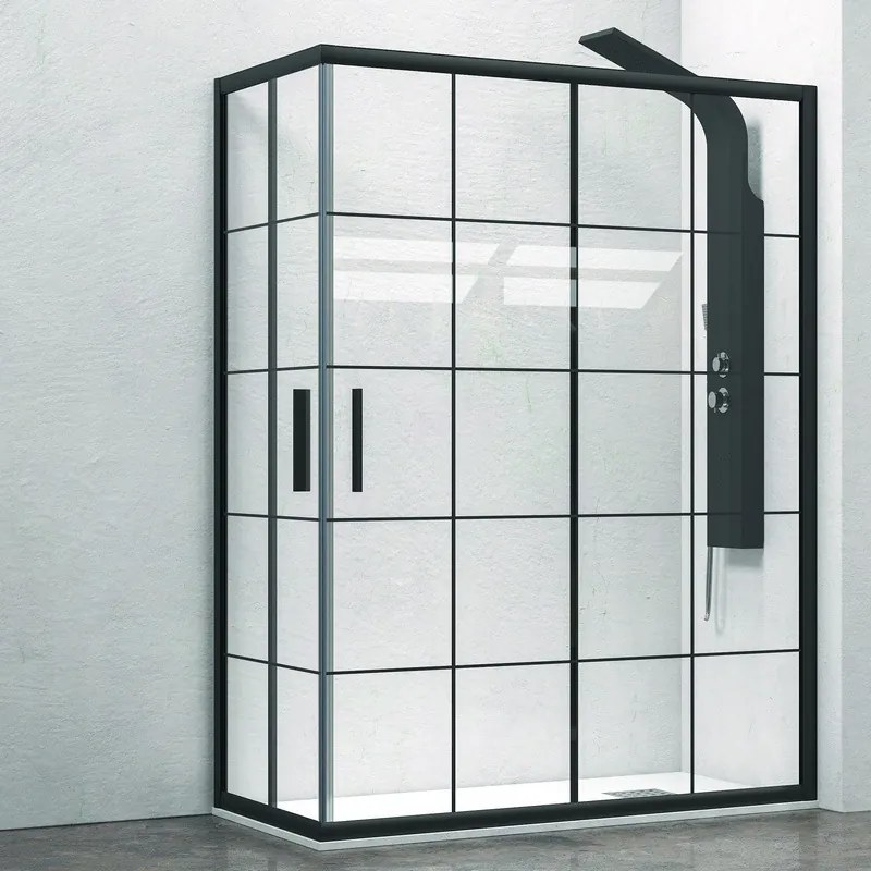 Box doccia 90x90 profili neri opachi vetro a quadrati neri NICO-B1000 - KAMALU