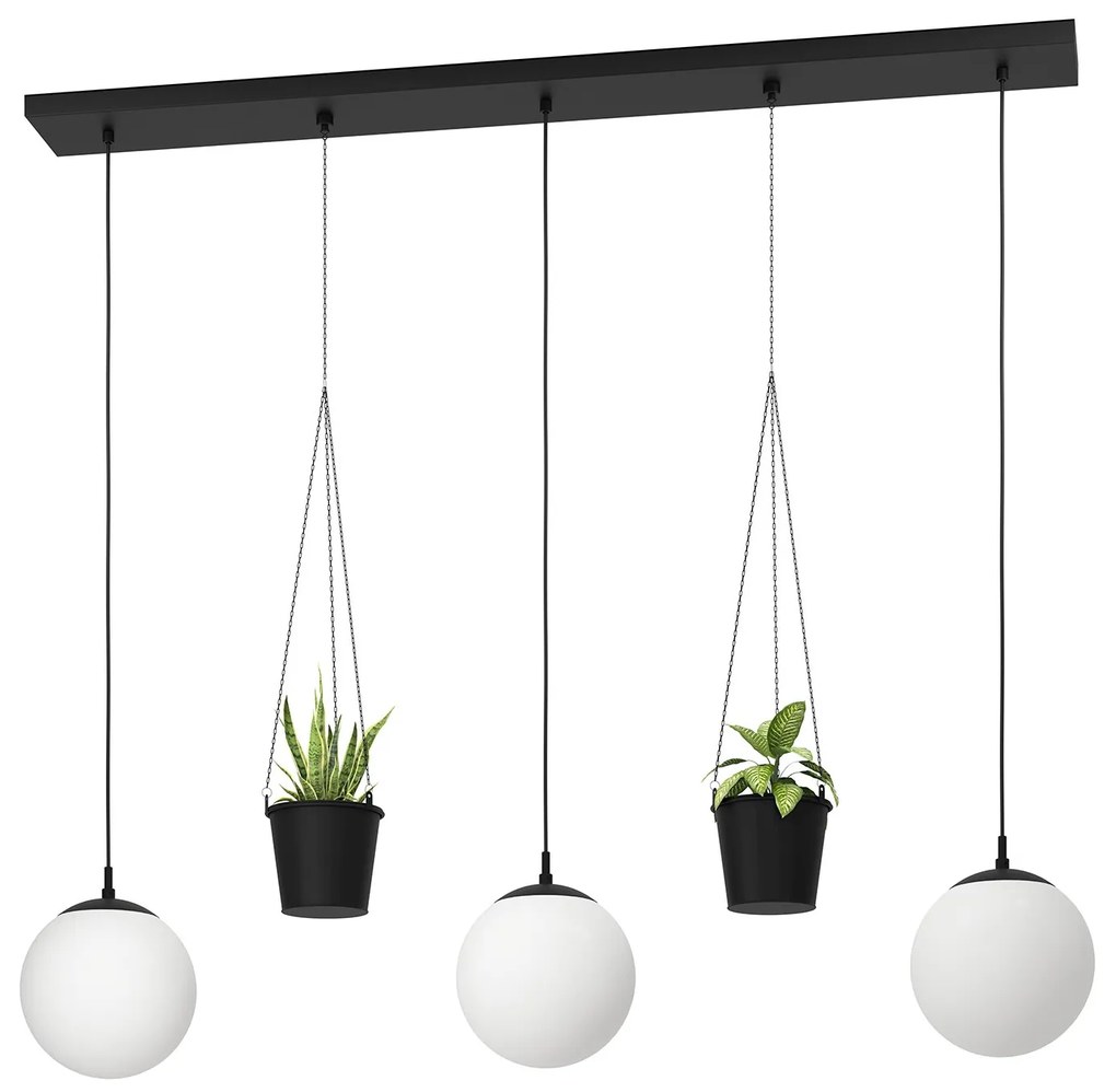 Lampadario A Sospensione Minimal Rondo 3 Acciaio Nero Vetro 3 Luci E27