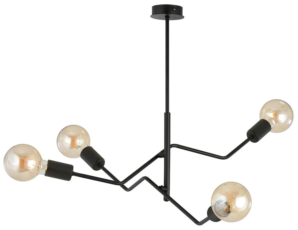 Sospensione Industrial 4 Luci Febe In Acciaio Nero E Bracci Regolabili