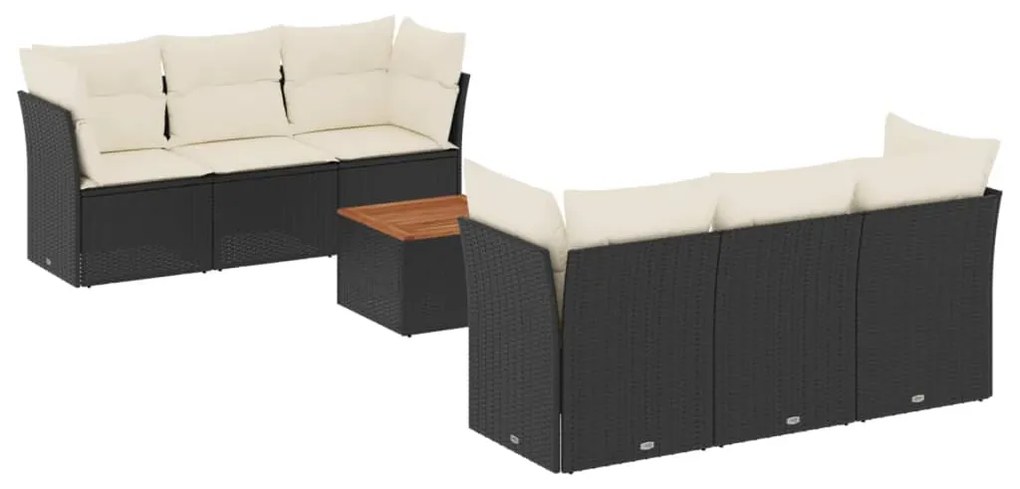 Set divani da giardino con cuscini 7pz nero polyrattan