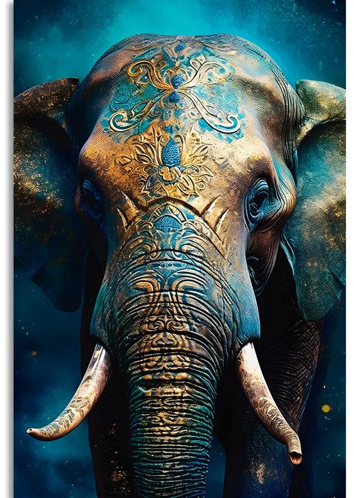 Stampa su tela – Elefante blu-oro