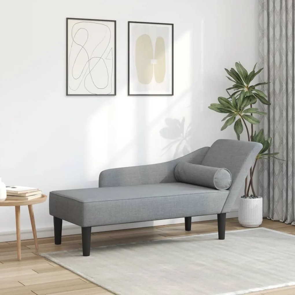 Chaise Longue Con Cuscini Grigio Chiaro İn Tessuto /