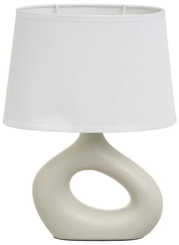 Lampada da tavolo in ceramica bianca e beige con paralume in tessuto (altezza 30 cm) - Casa Selección
