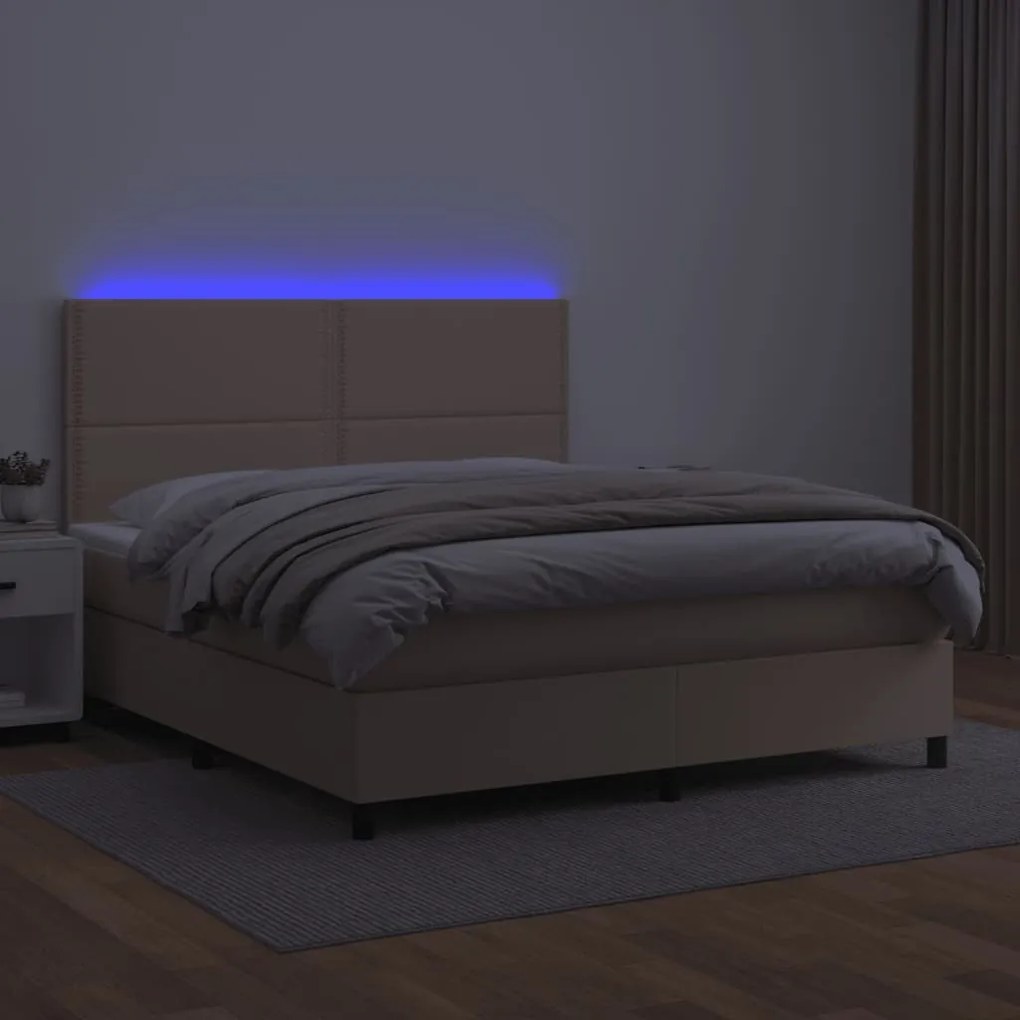 Giroletto Molle Materasso e LED Cappuccino 140x200cm Similpelle