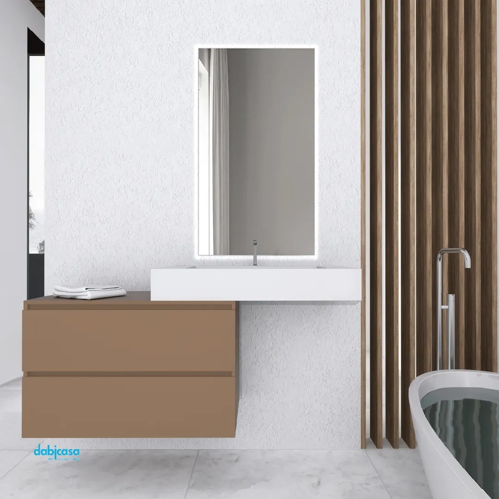 Mobile Bagno Sospeso "Otranto" Da 120 Cm Composto Da Due Cassetti Lavabo E Specchio