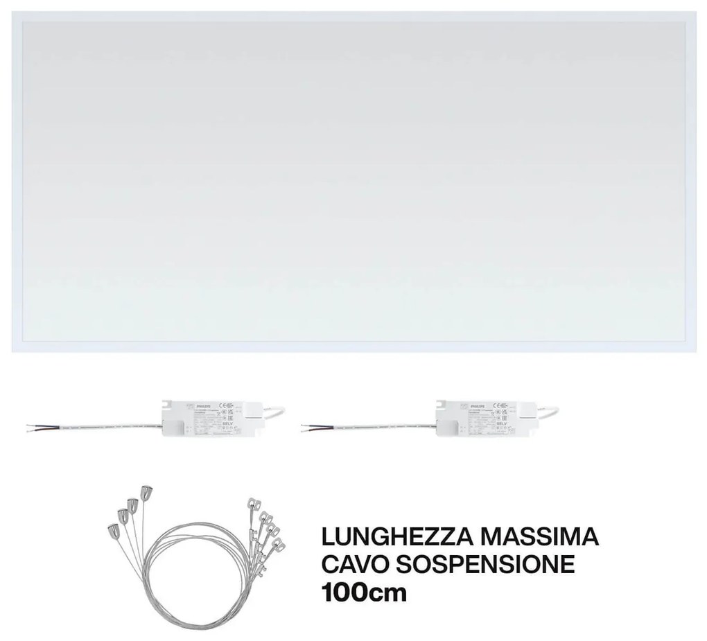 Pannello LED a Sospensione 120x60 88W 130lm/W UGR19 con driver Philips Colore Bianco Caldo 2.700K