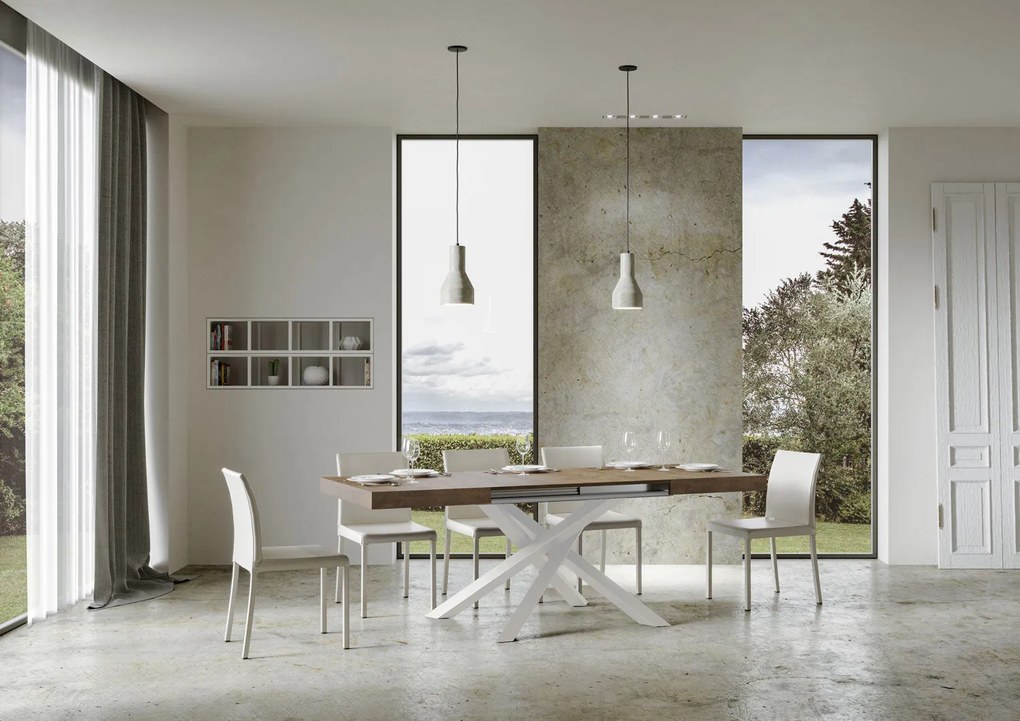 Tavolo Estensibile Volantis con Struttura Bianca P.90, 90x200/304 / Noce