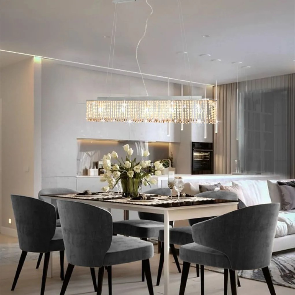 Lampadario Con Perle Di Cristallo Argento 104 Cm E14 /