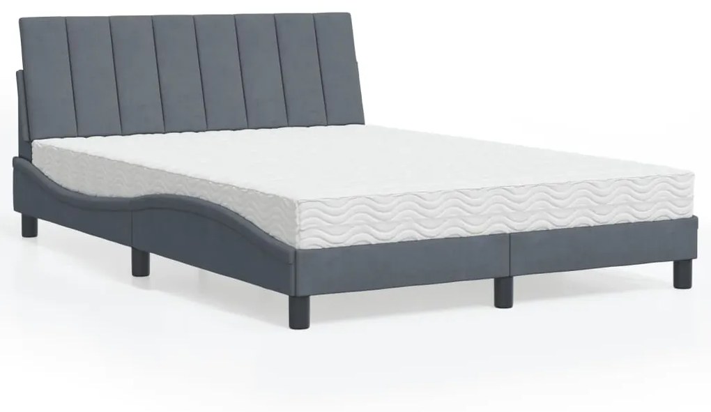 Letto Con Materasso Grigio Scuro 140x190 Cm İn Velluto /