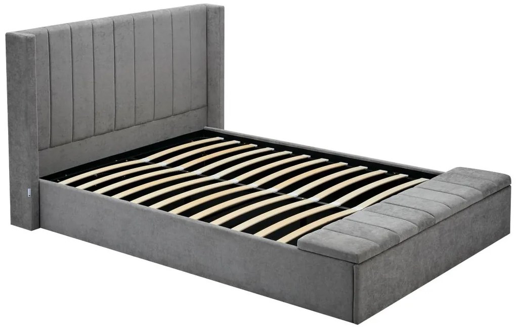 Letto con contenitore 180 x 200 cm con panca Tessuto Grigio - DOUINO