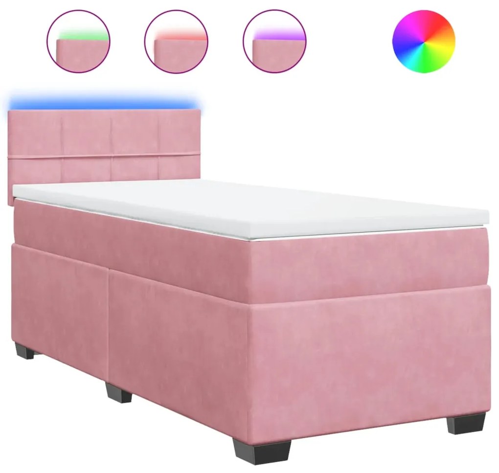 Giroletto a molle con materasso rosa 80x200 cm in velluto