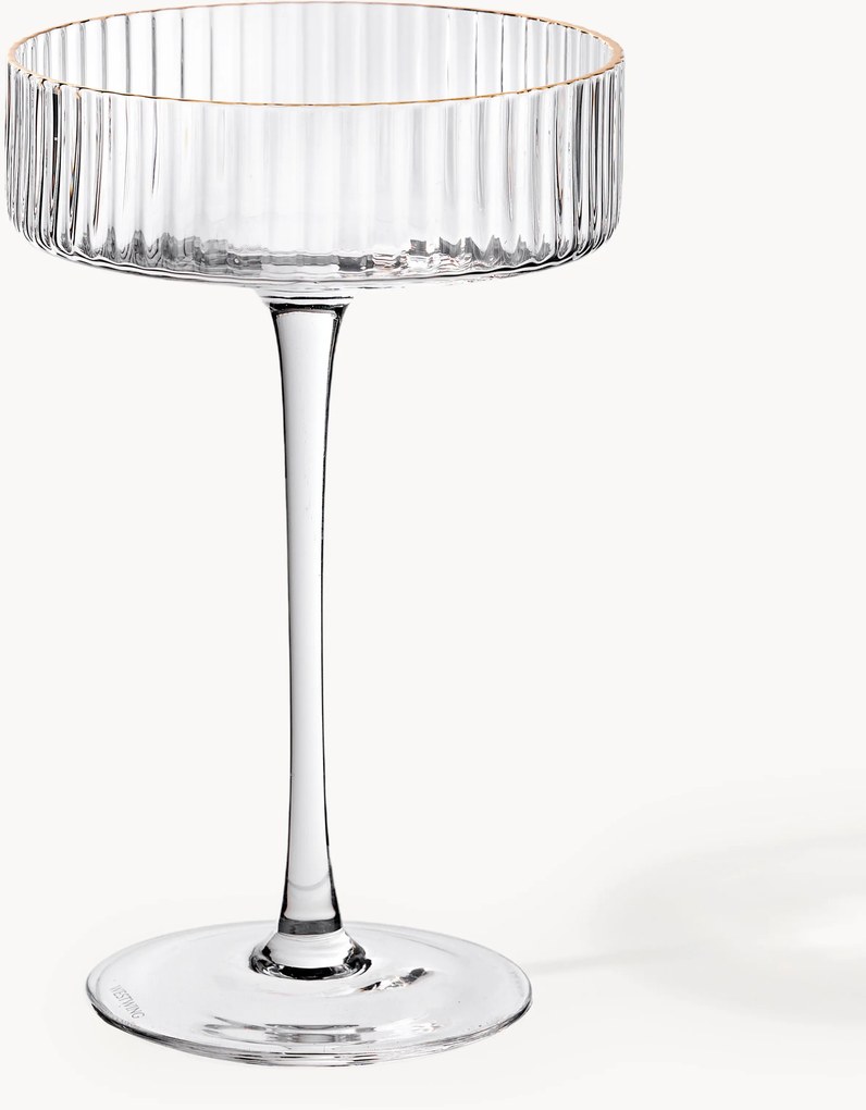 Set di 4 coppe da champagne in vetro soffiato con bordo dorato Aleo