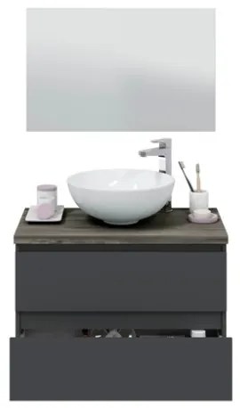 Mobile Da Bagno Sospeso 80 Cm 2 Cassetti Con Lavabo Da Appoggio Tokyo Antracite