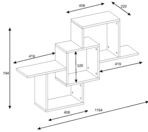 Mensola Sospesa 3 Vani A Cubo Design Moderno 120x22x80 Elena Antracite