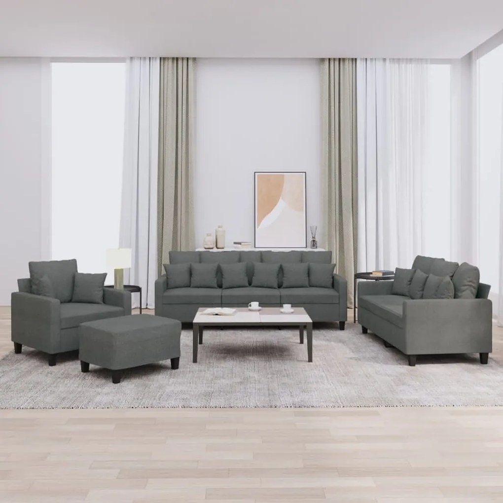 Set Di Divani 4 Pz Con Cuscini Grigio Scuro İn Tessuto /