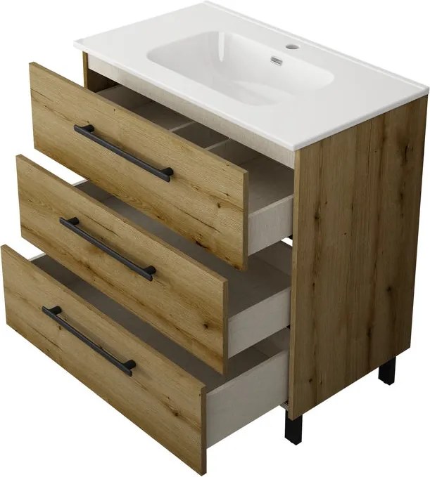 Base Remix 3 cassetti, L80X P45 X H57.7 cm rovere rustico, con piedini