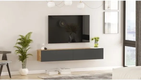 Mobile Tv Sospeso 180x32x30 Effetto Legno Rovere e Antracite Future