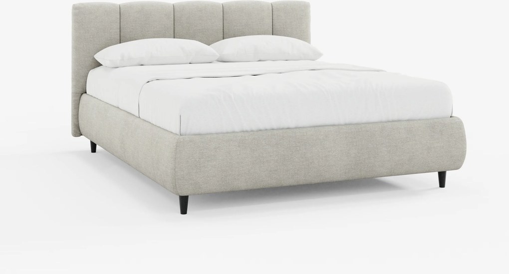 ARKAM letto imbottito con vano contenitore e testiera a lavorazione verticale - design shabby chic in tessuto certificato Oeko-Tex®