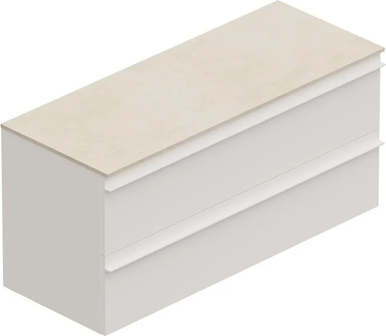 Mobile Linea L120 H55 P45 bianco opaco laccato 2 cassetti a chiusura ammortizzata e top gres bianco creta per lavabo in appoggio
