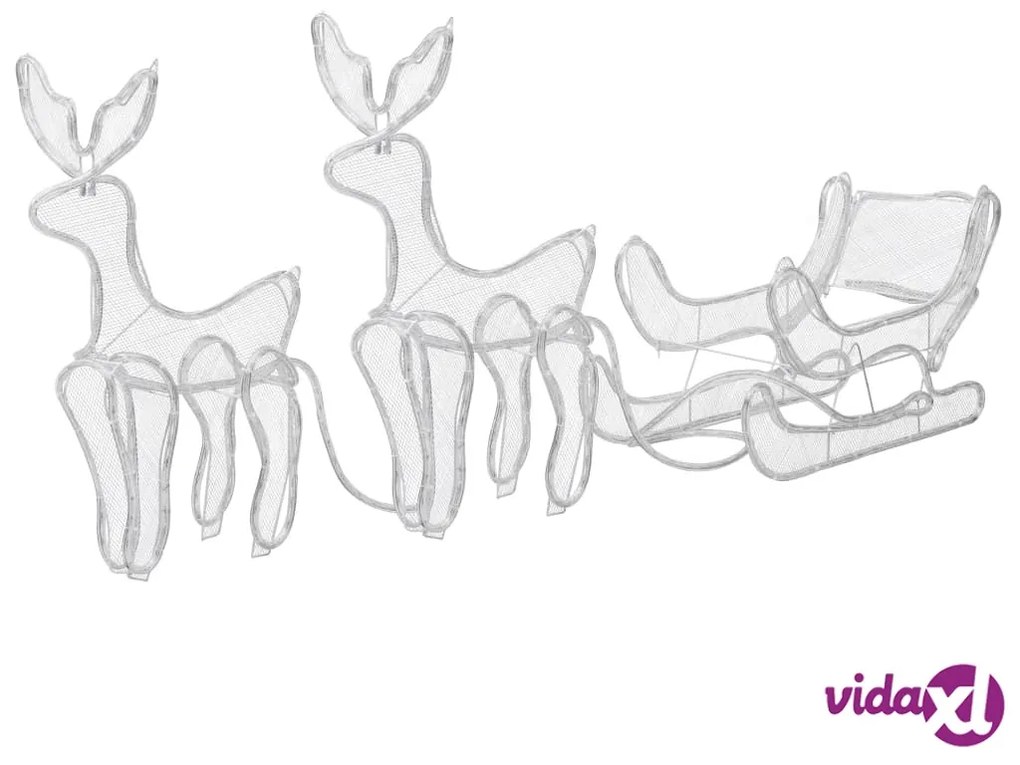 vidaXL Decorazione Luminosa Natalizia Slitta e 2 Renne in Rete 648 LED