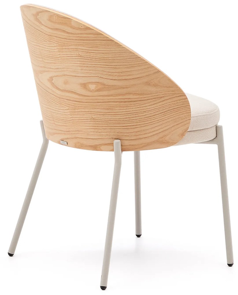 Kave Home - Sedia Eamy in ciniglia beige, impiallacciato in frassino con rifinitura naturale e metallo