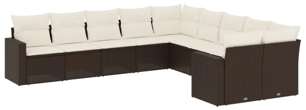 Set divani da giardino 10pz con cuscini in polyrattan marrone