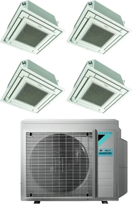 Daikin - Climatizzatore Condizionatore Bluevolution Inverter Quadri Split a Cassetta ffa-a 9+9+9+9 con 4MXM68N R-32 Wi-Fi Optional Con Griglia Bianca
