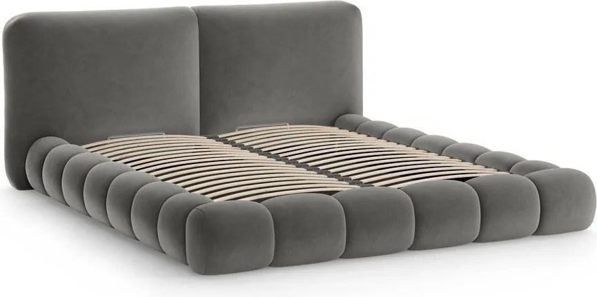 Letto matrimoniale imbottito grigio scuro con contenitore con rete inclusa 180x200 cm Solange – Micadoni