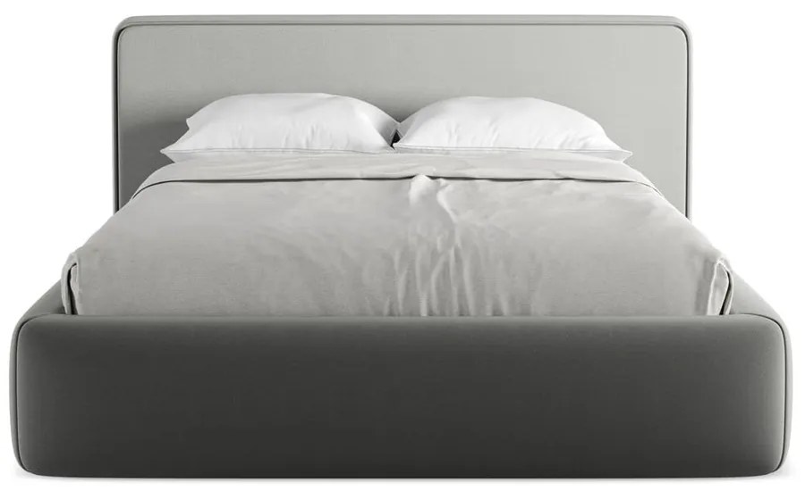 Letto matrimoniale imbottito grigio con contenitore con griglia 140x200 cm Kiana - Makamii