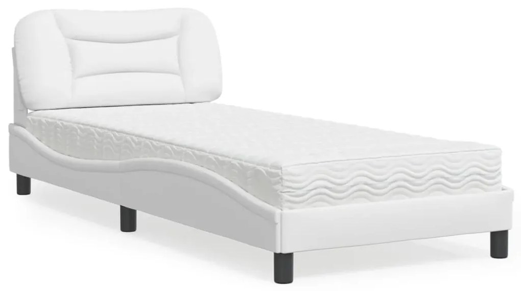 Letto Con Materasso Bianco 90x190 Cm İn Similpelle /
