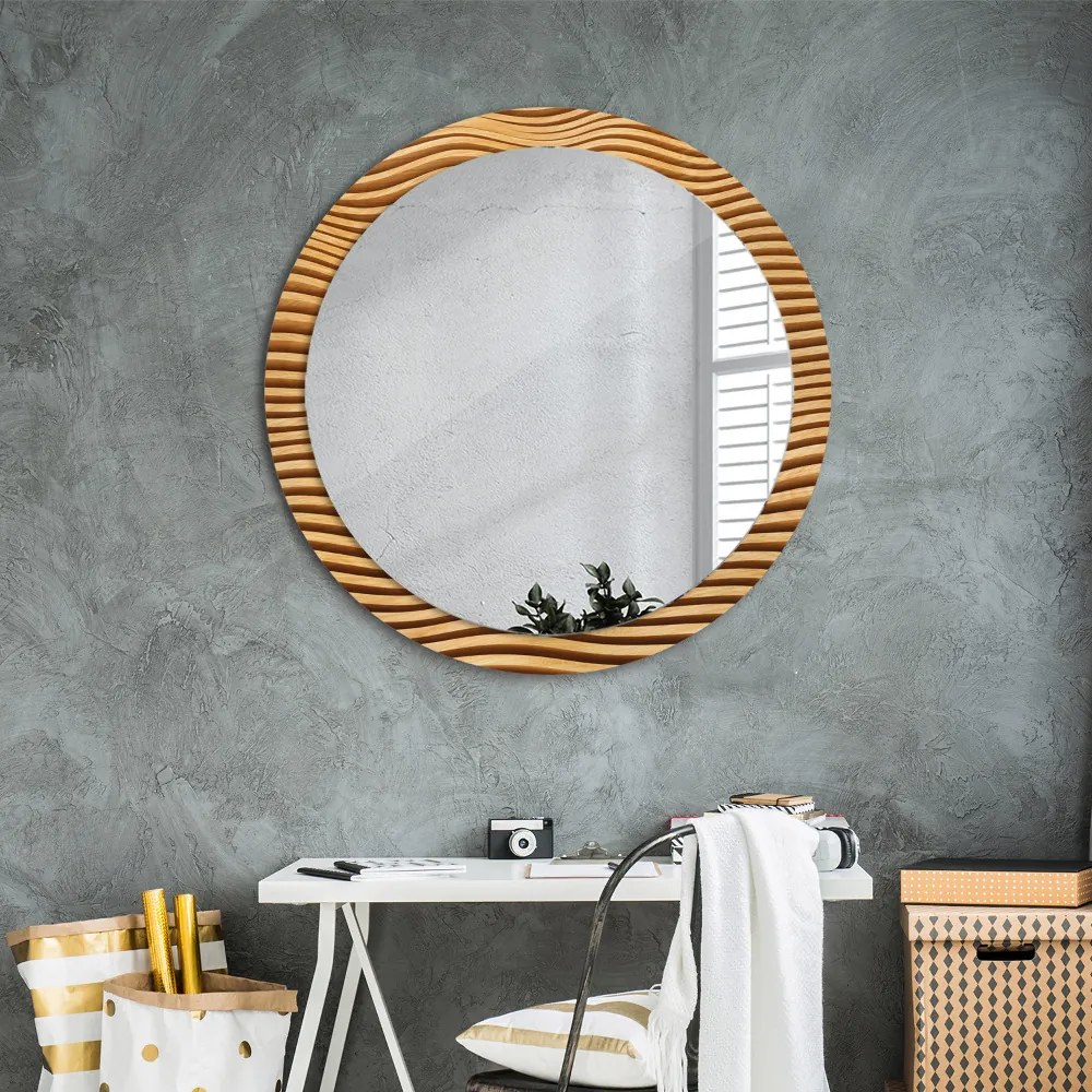 Specchio tondo con decoro Onda di legno fi 90 cm